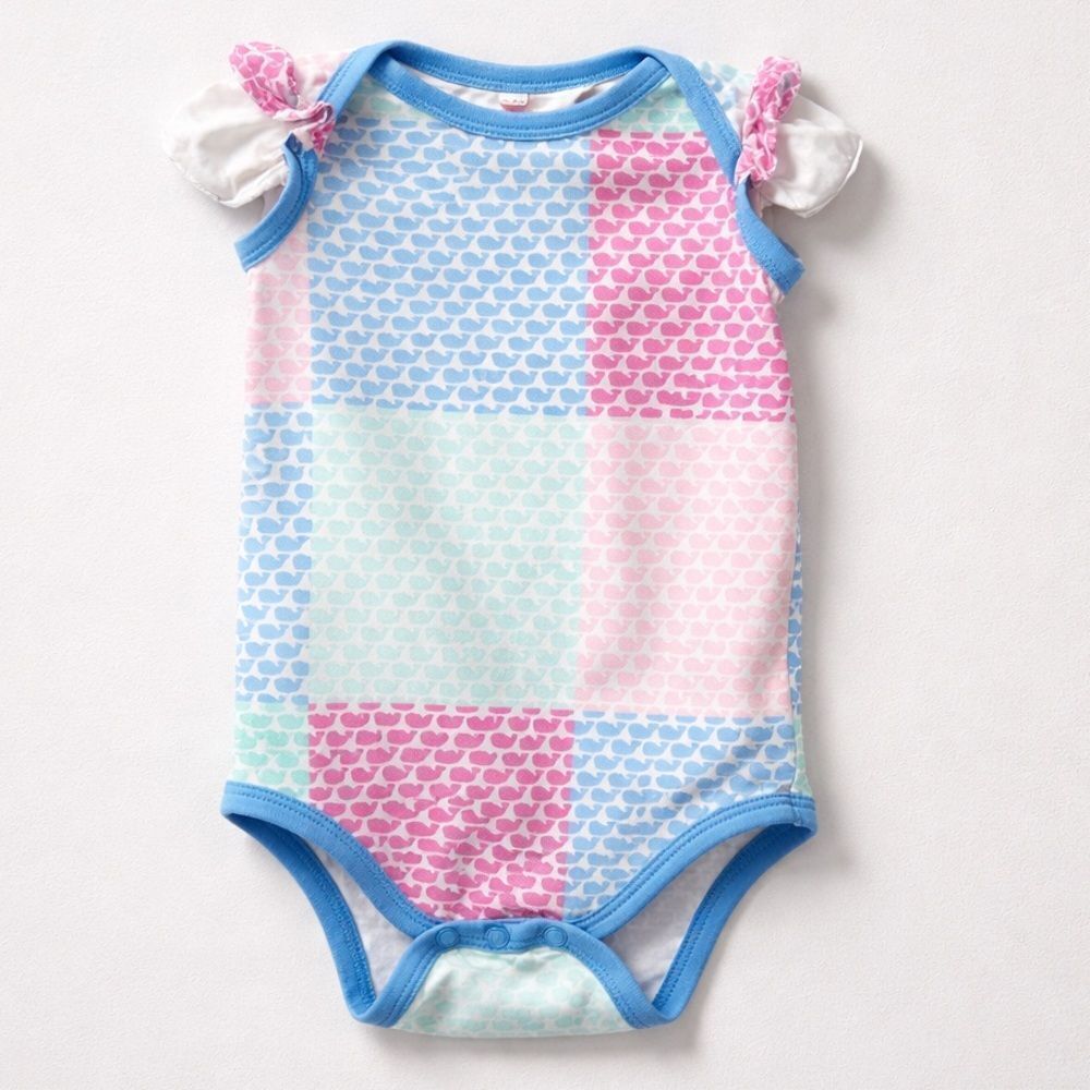 Vineyard Vines for Target color block whale print bodysuit ruffle sleeves 3-6 m